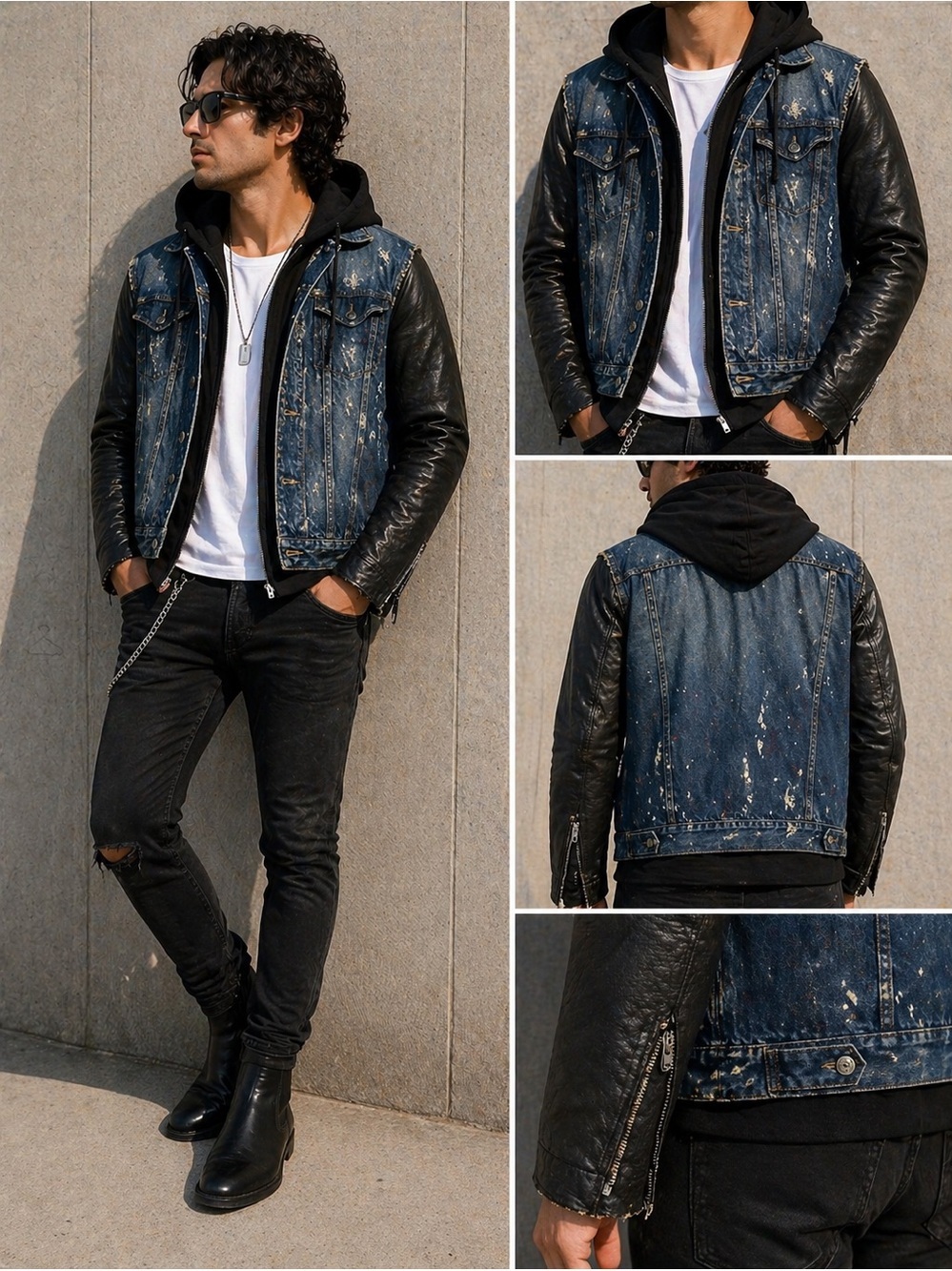 Dsquared2 Denim & Leather Sleeve Jacket w/ Hood Layer – XL – $1500+usd